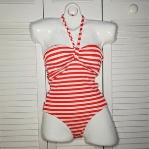 New Red & White Stripe Pattern One-Piece Swimsuit